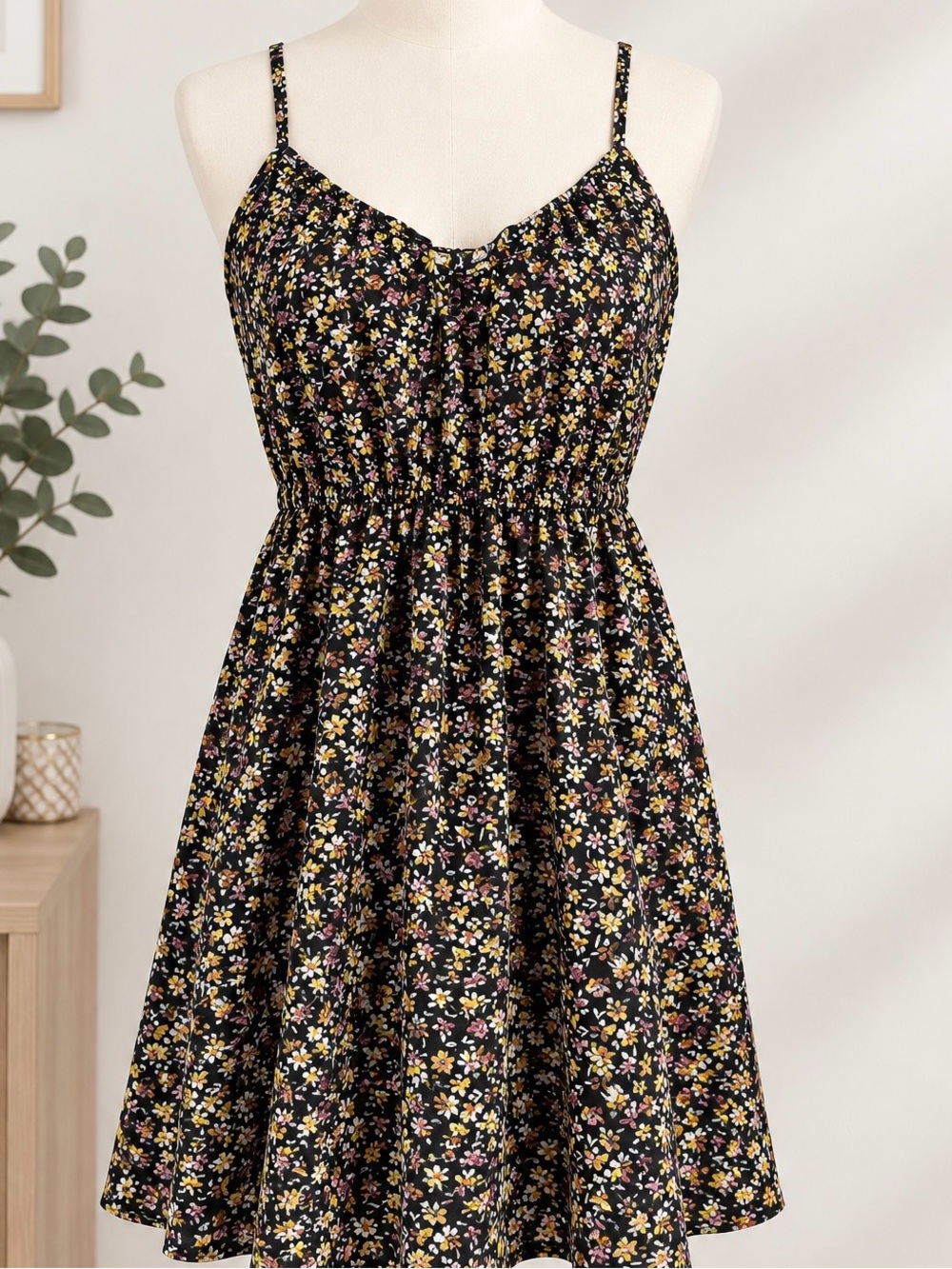 Mimi Chica Black Floral Smocked Mini Dress
